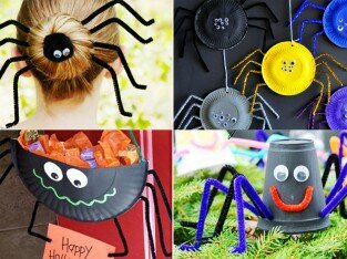 Nhện Halloween từ đĩa giấy và ống hút