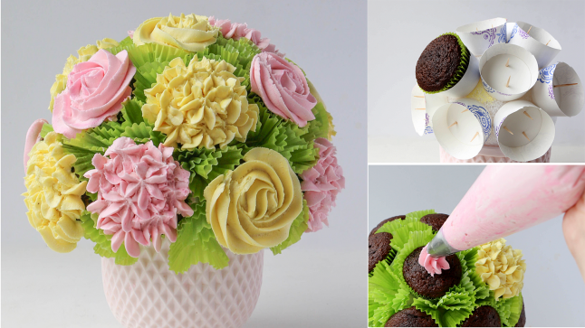 Khéo tay nướng chậu hoa cupcake tuyệt đẹp làm quà tặng mẹ 20/10