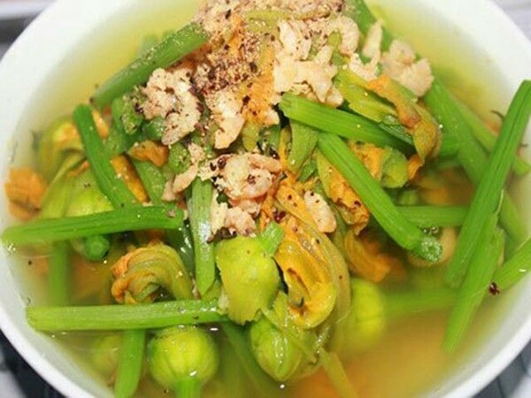 Bông bí nấu canh với tôm khô món ăn từ hoa 5